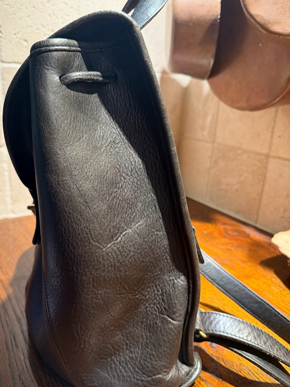 Coach Black Leather Backpack with Gold Turn-Lock - Picture 5 of 16